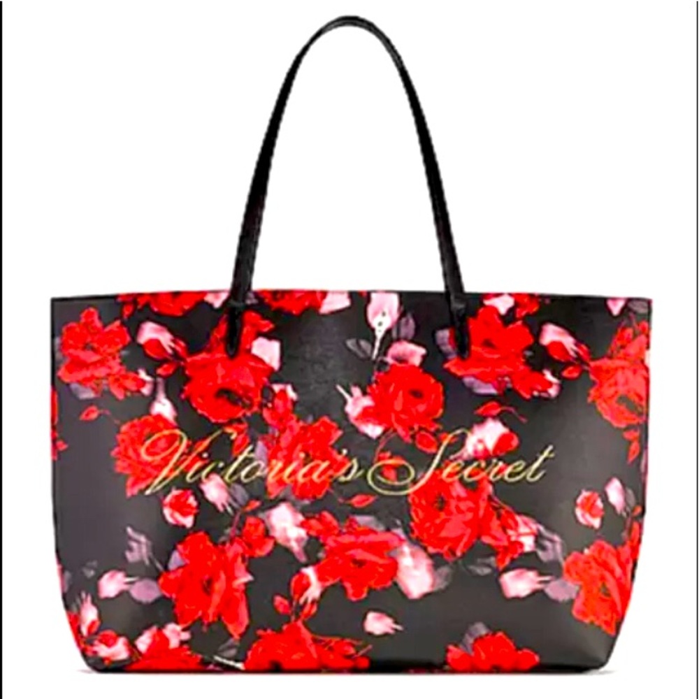 NWT Victorias Secret Tote black/red roses